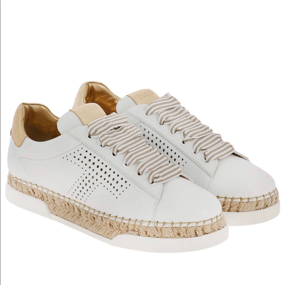 Tod’s Gomma Rafia white sneakers with espadrilles on the side size 38 1/2